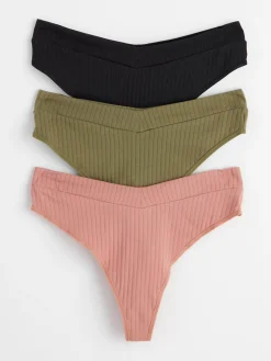 Trosor>Lindex 3-Pack Ribbade Stringtrosor Midi Waist Light Dusty Khaki
