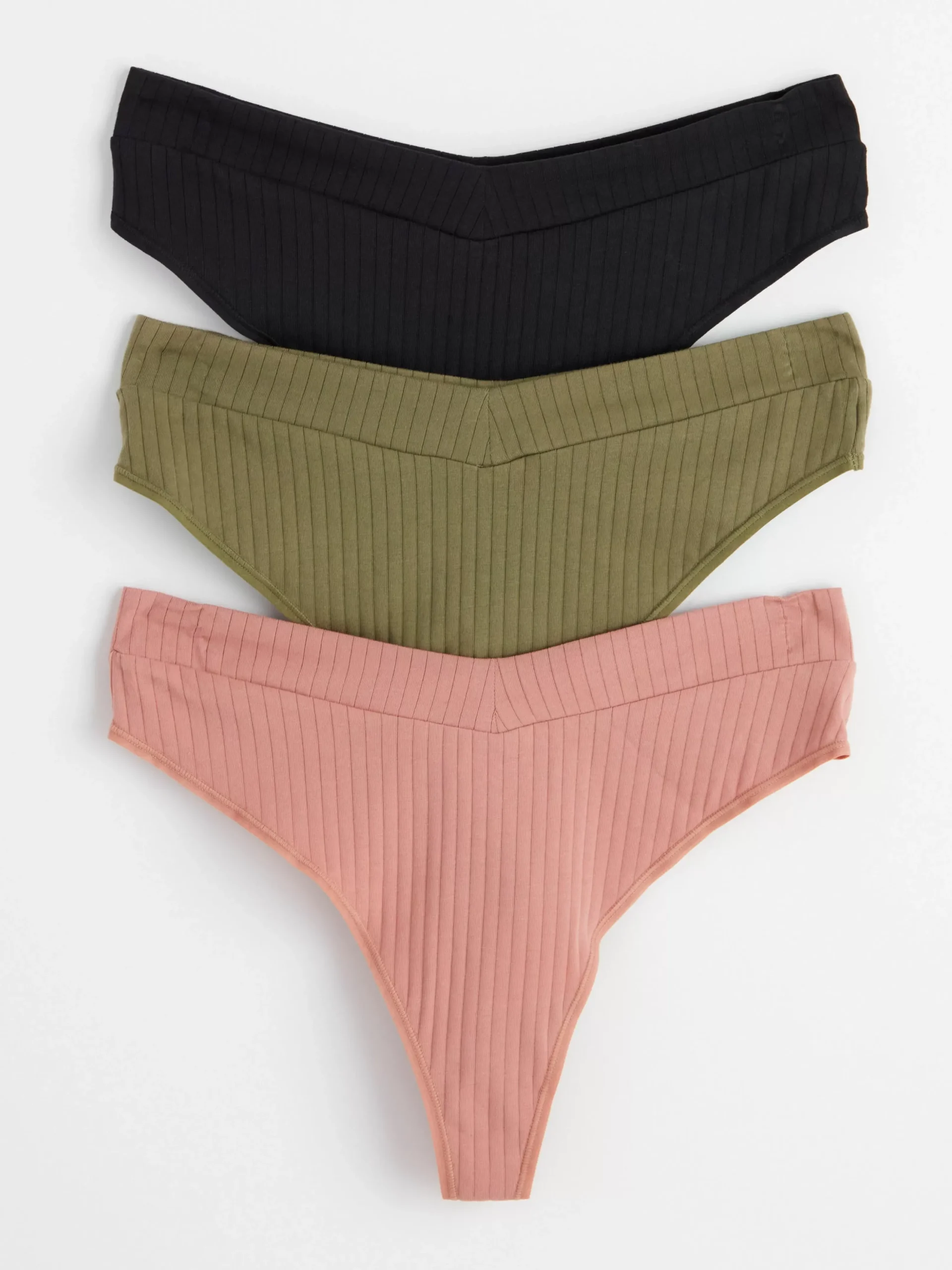 Trosor>Lindex 3-Pack Ribbade Stringtrosor Midi Waist Light Dusty Khaki