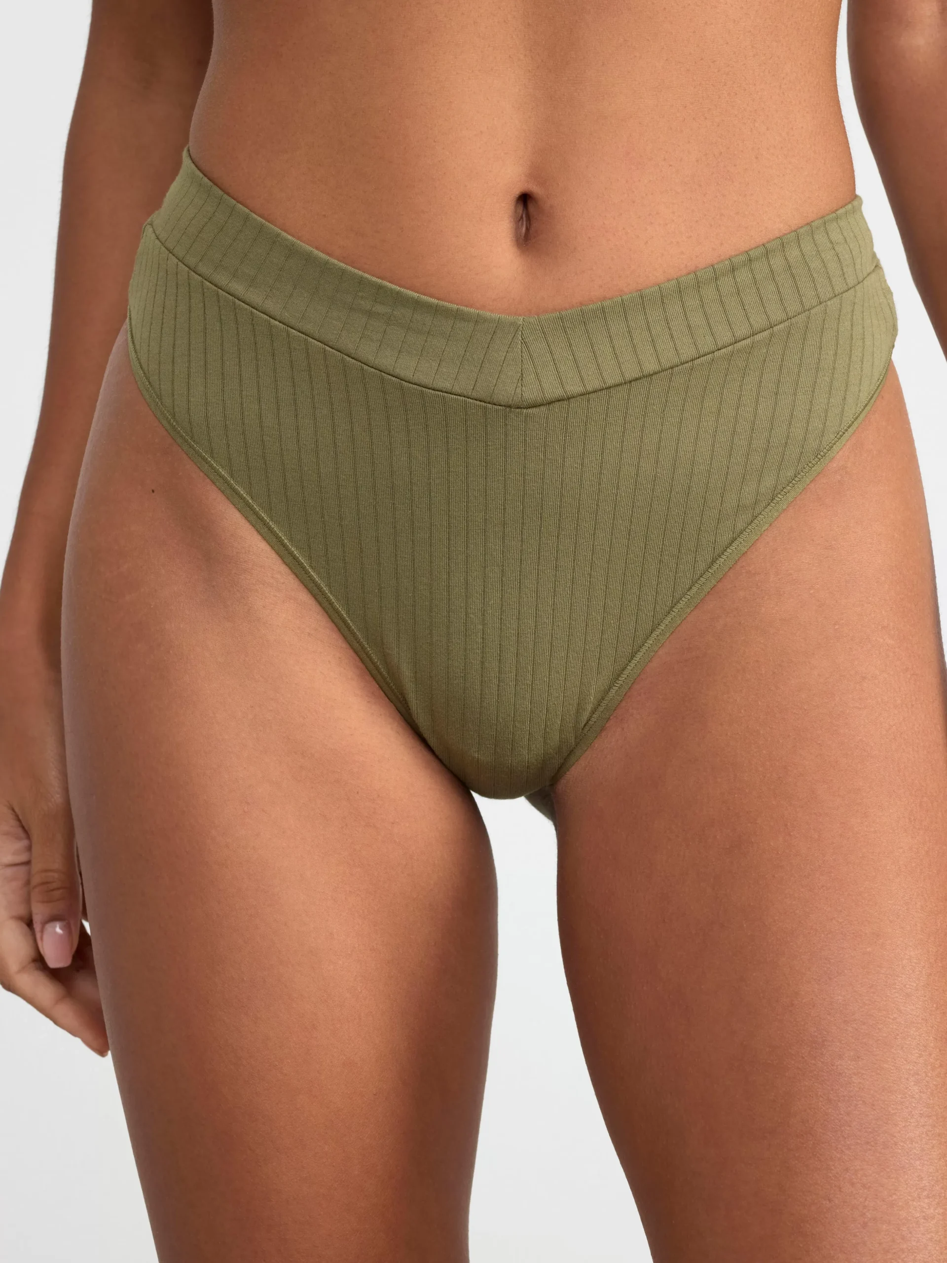 Trosor>Lindex 3-Pack Ribbade Stringtrosor Midi Waist Light Dusty Khaki