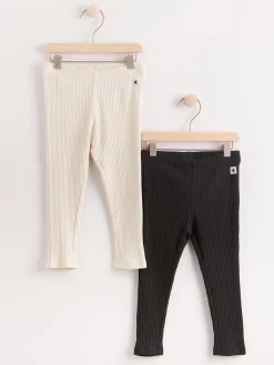 Byxor & Leggings>Lindex 2-Pack Ribbstickade Leggings Off Black