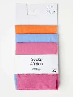 Strumpor>Lindex 3-Pack Strumpor I Halvglansig 40 Denier Dark Pink