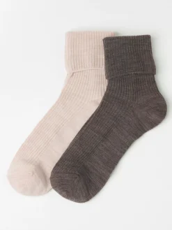 Strumpor>Lindex 2-Pack Strumpor I Ribbad Merinoblandning Dusty Brown Melange