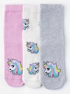 Underkläder>Lindex 3-Pack Strumpor Med Antislip Och Enhorningar Light Lilac