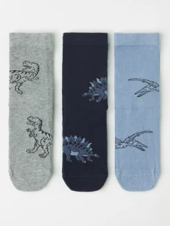 Underkläder>Lindex 3-Pack Strumpor Med Dinosaurier Och Antislip Lt Dusty Blue