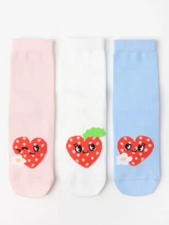 Underkläder>Lindex 3-Pack Strumpor Med Jordgubbar Och Antislip Light Dusty Pink