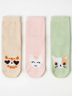 Underkläder>Lindex 3-Pack Strumpor Med Katter Och Antislip Light Dusty Green