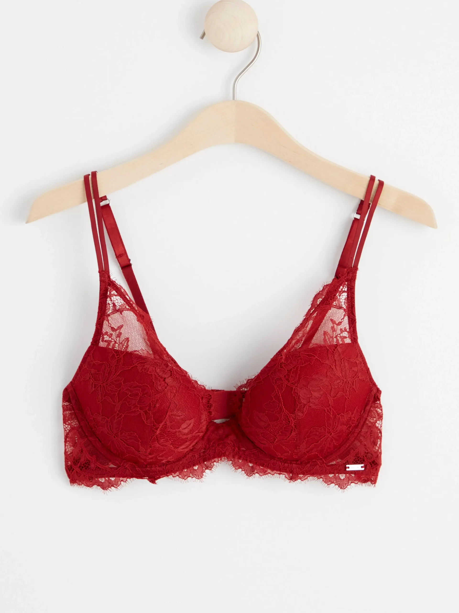 Bh>Lindex Peony Push-Up Bh Med Spets Dark Dusty Red