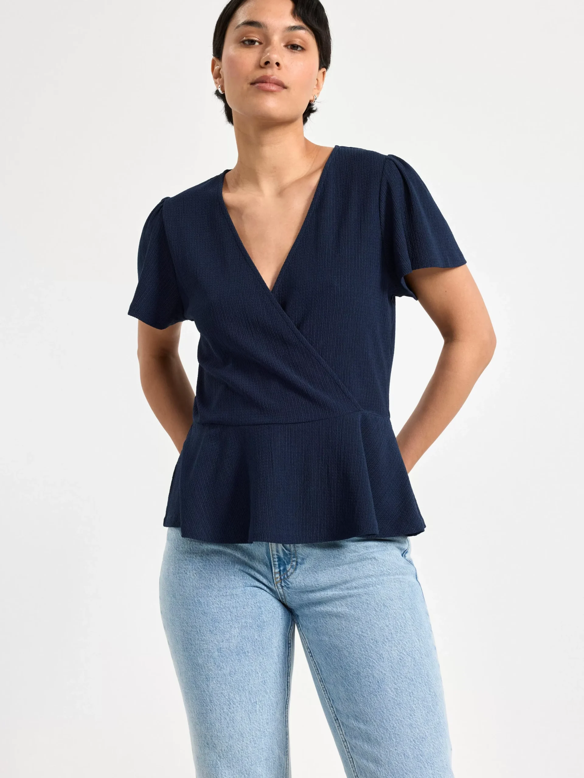 Toppar & T-Shirts>Lindex Peplumtopp Med Kort Arm Navy