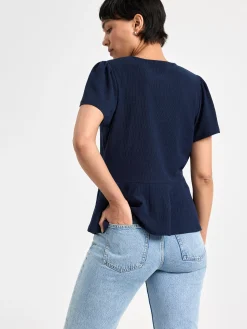 Toppar & T-Shirts>Lindex Peplumtopp Med Kort Arm Navy