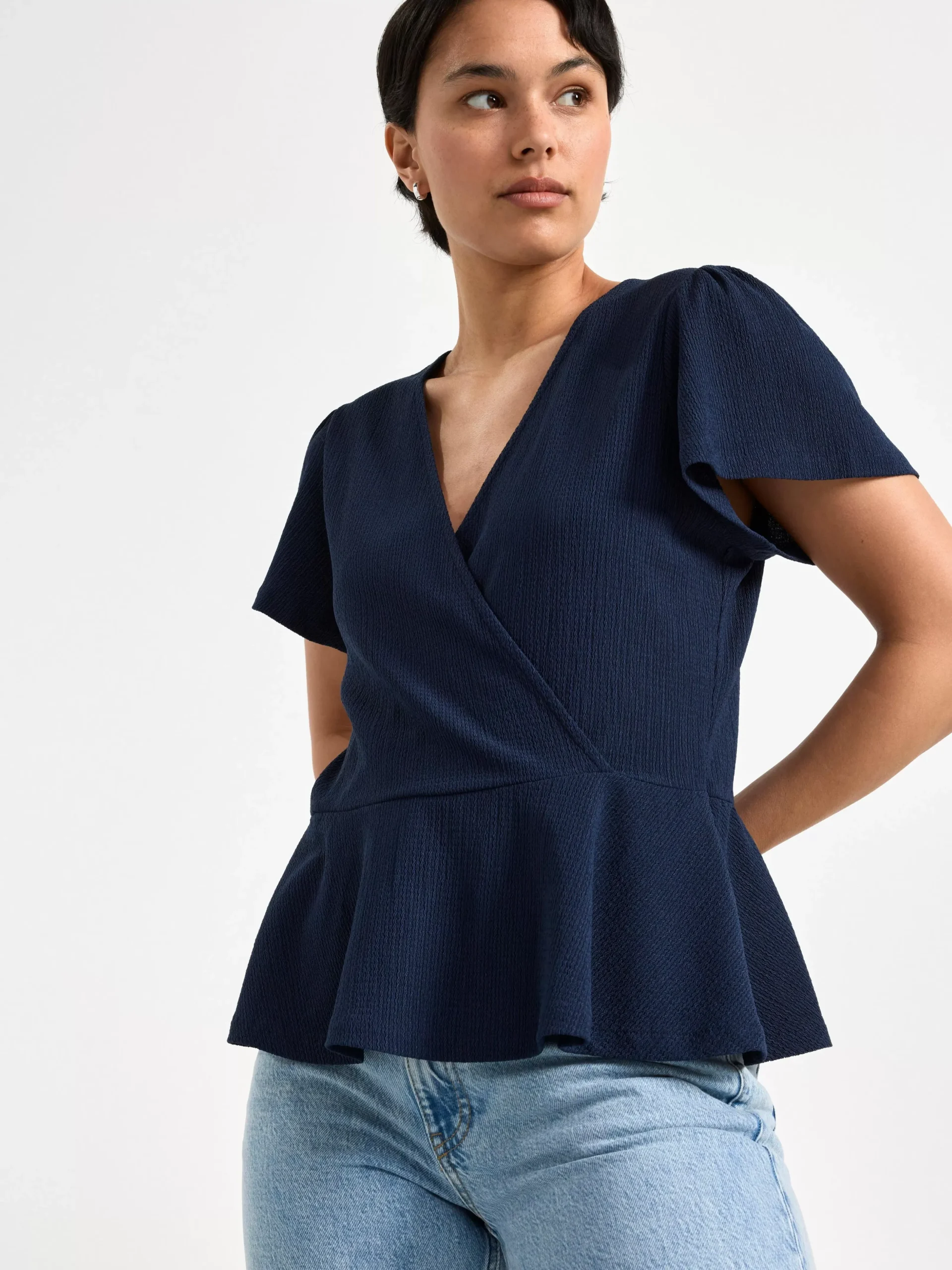 Toppar & T-Shirts>Lindex Peplumtopp Med Kort Arm Navy
