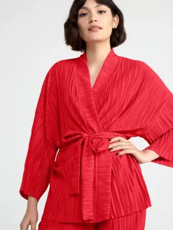 Kavajer>Lindex Plisserad Kimono Dark Red