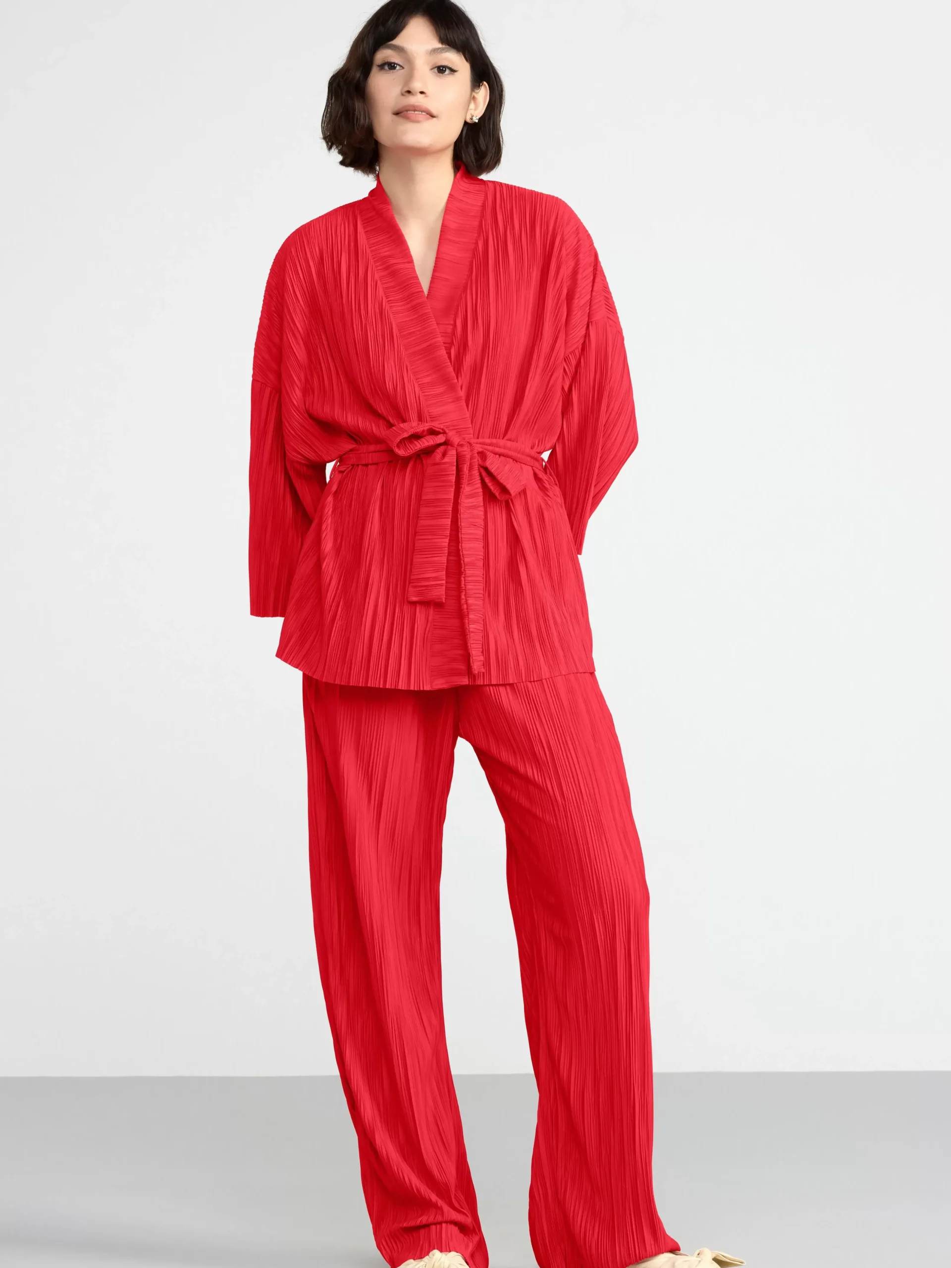 Kavajer>Lindex Plisserad Kimono Dark Red