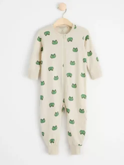 Pyjamas>Lindex Pyjamas Med Grodor Och Grodapplikation Baktill Light Beige
