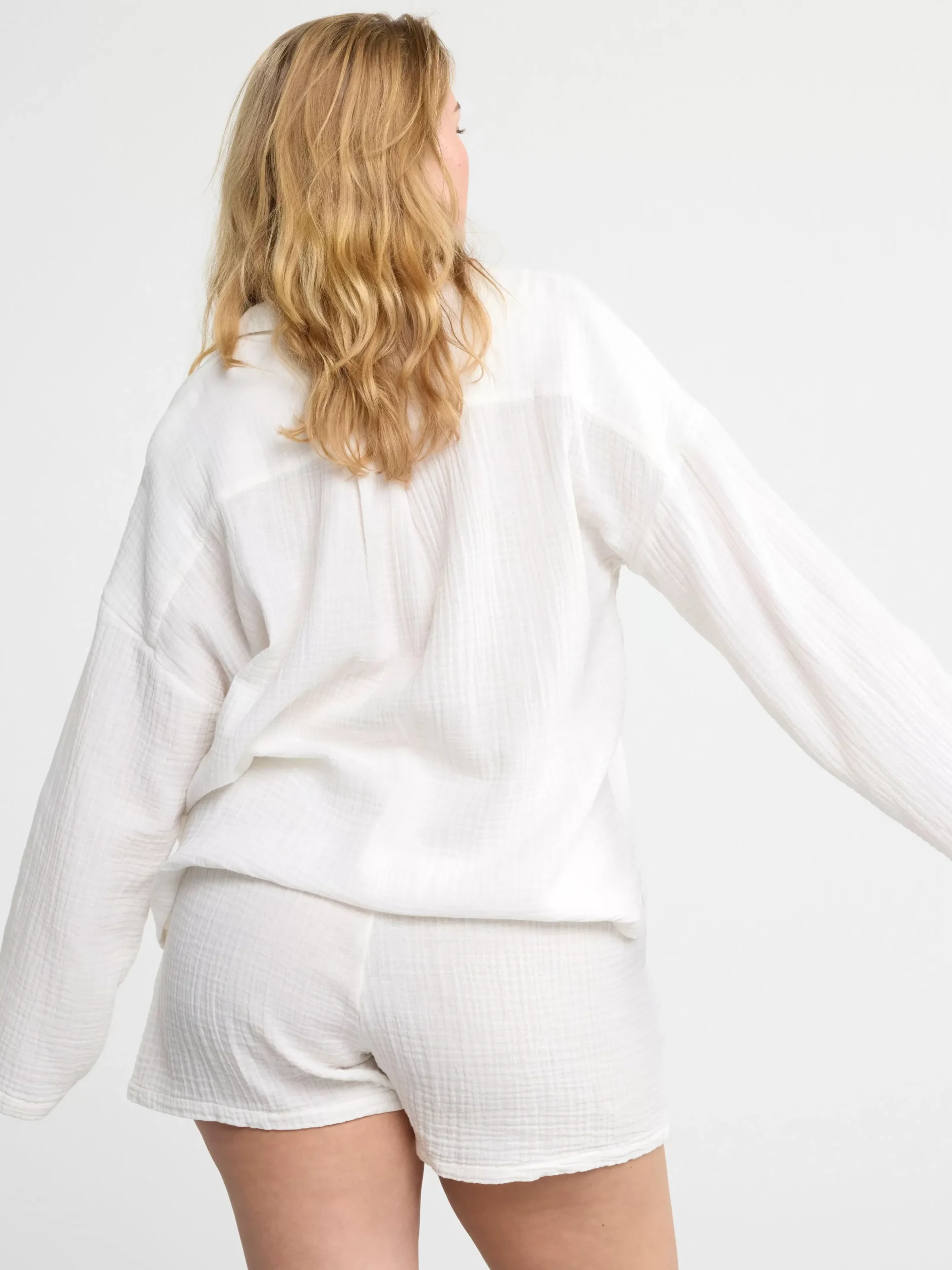 Nattplagg>Lindex Pyjamasset I Bomullsvav Off White