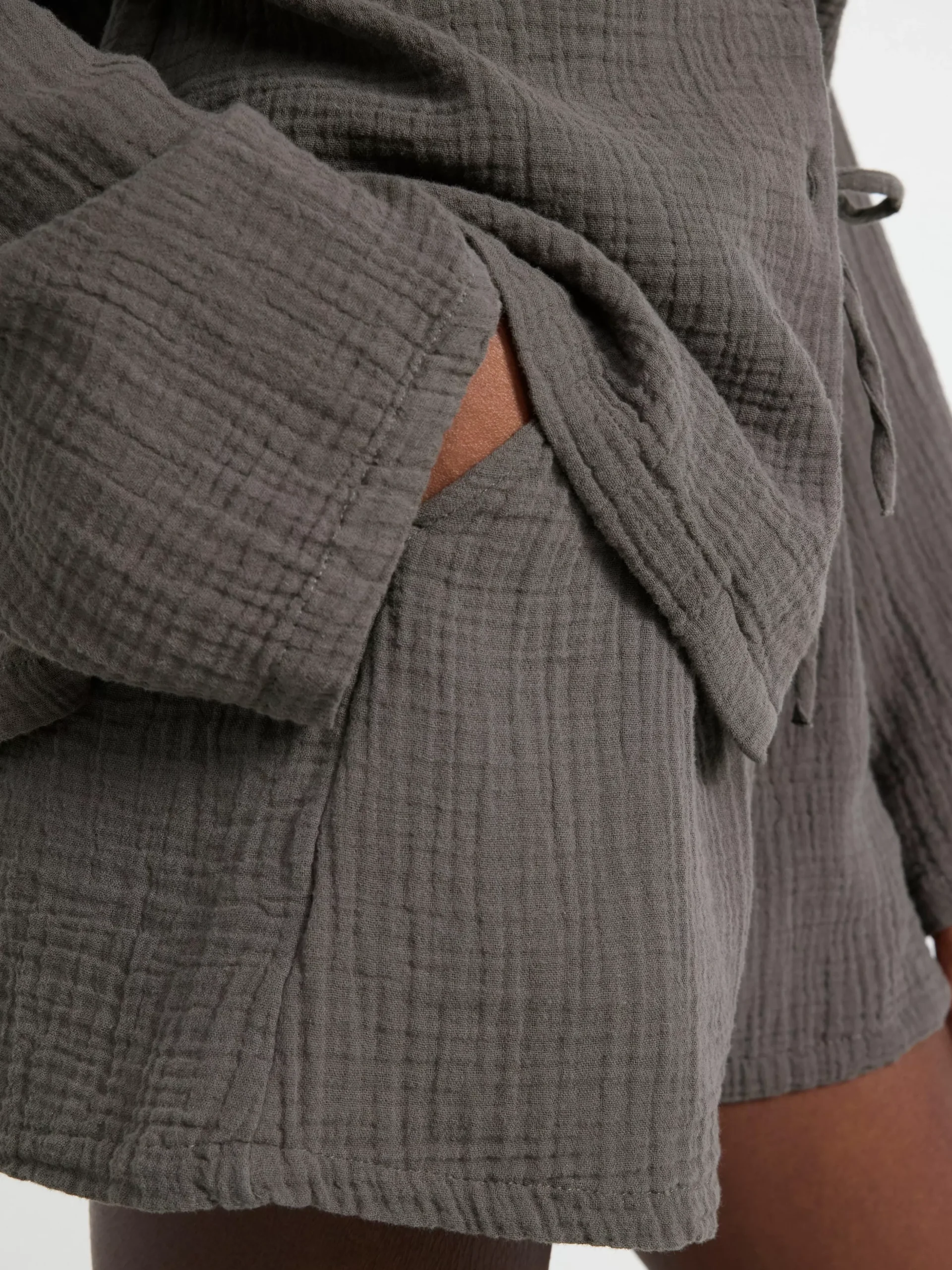 Nattplagg>Lindex Pyjamasset I Bomullsvav Dark Grey
