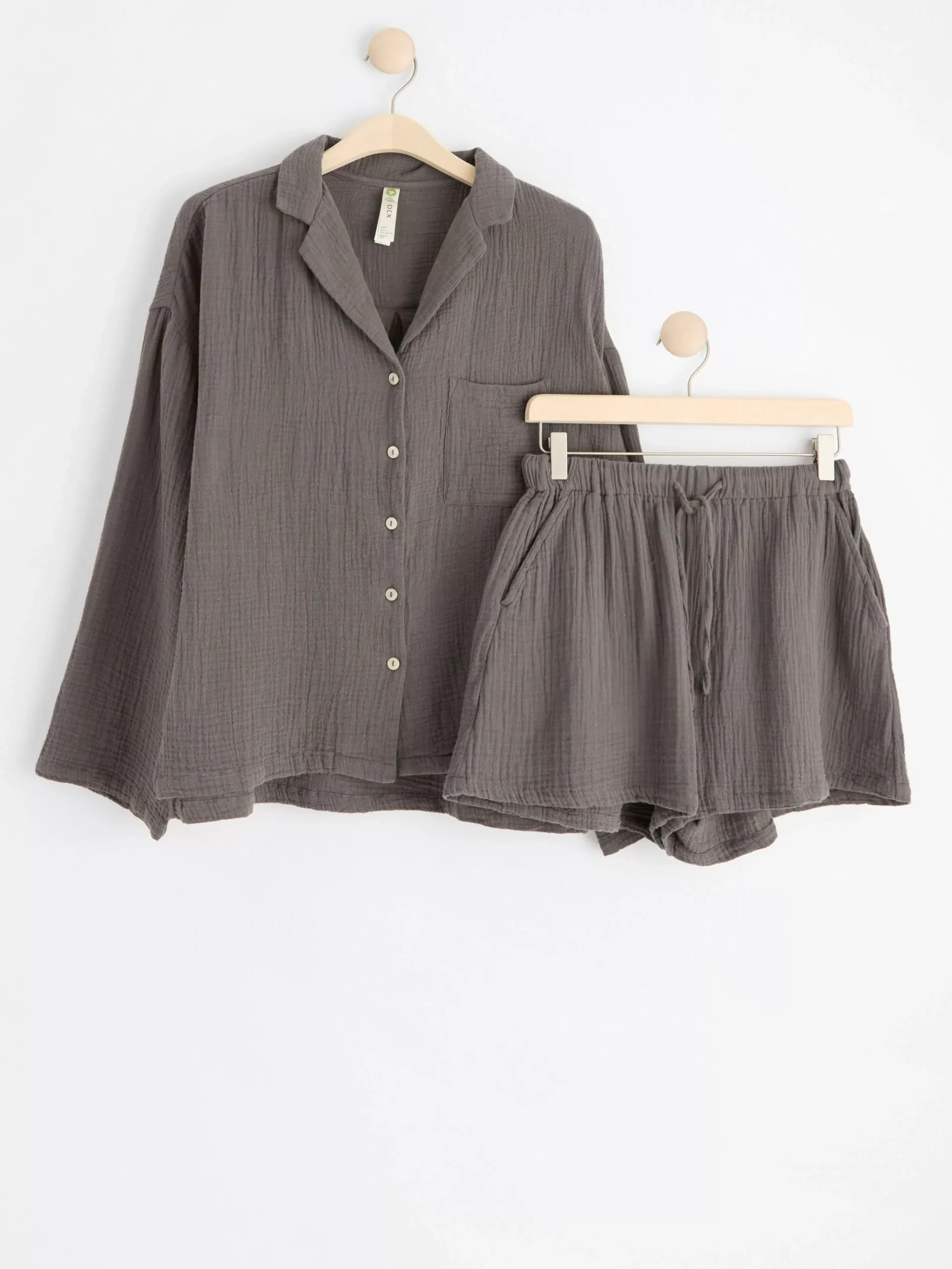 Nattplagg>Lindex Pyjamasset I Bomullsvav Dark Grey