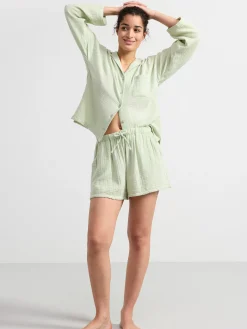 Nattplagg>Lindex Pyjamasset I Bomullsvav Light Green