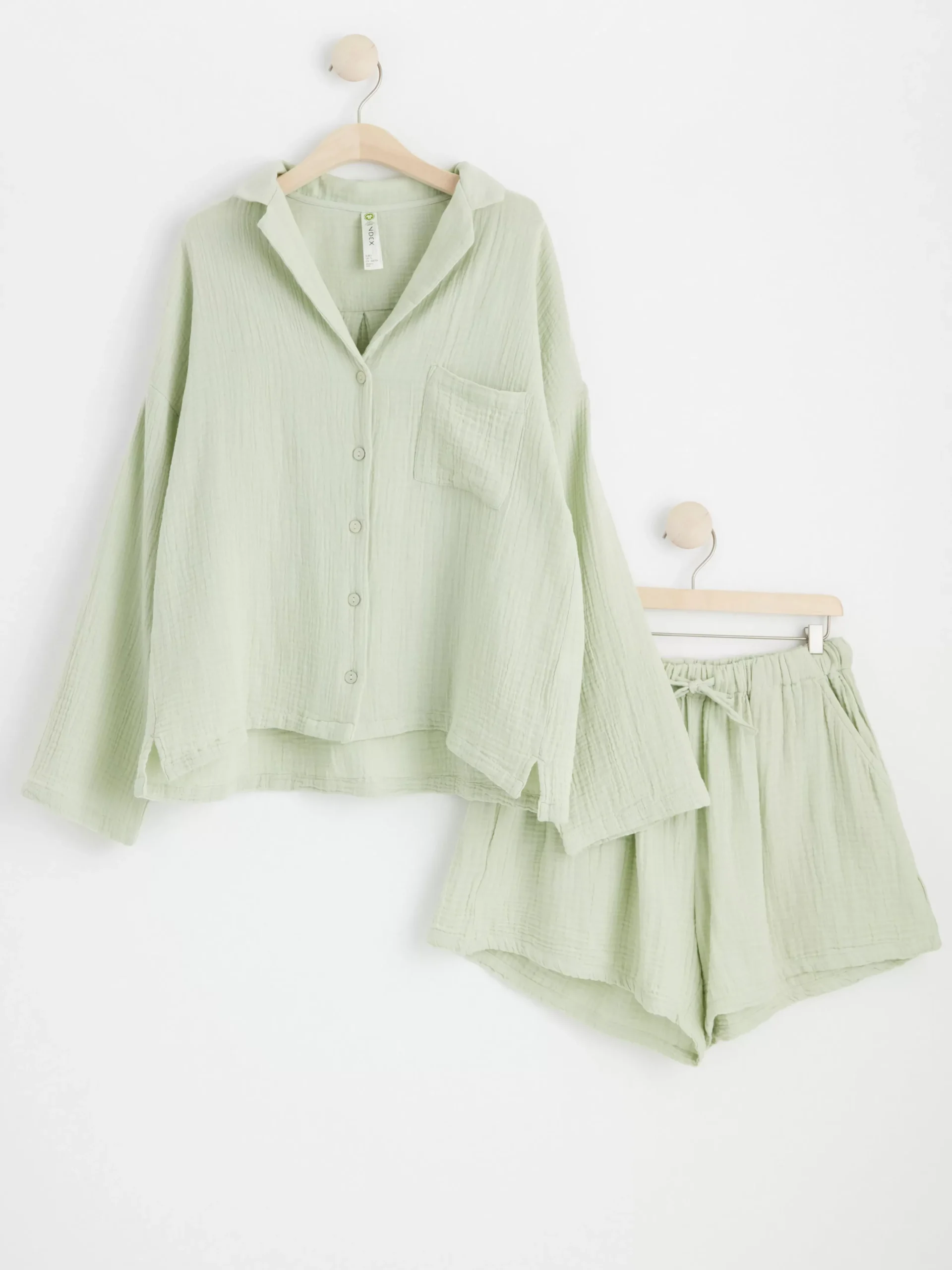 Nattplagg>Lindex Pyjamasset I Bomullsvav Light Green