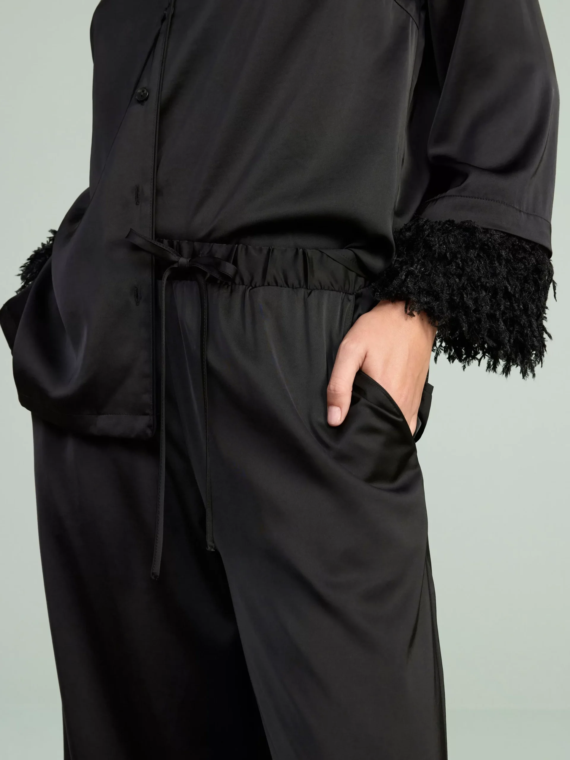 Nattplagg>Lindex Pyjamasset I Satin Med Fuskfjadrar Black