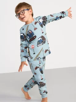 Nattplagg>Lindex Pyjamasset Med Arbetsfordon Light Dusty Blue