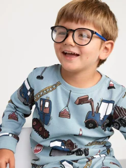 Nattplagg>Lindex Pyjamasset Med Arbetsfordon Light Dusty Blue