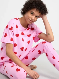 Nattplagg>Lindex Pyjamasset Med Hjartan Light Pink