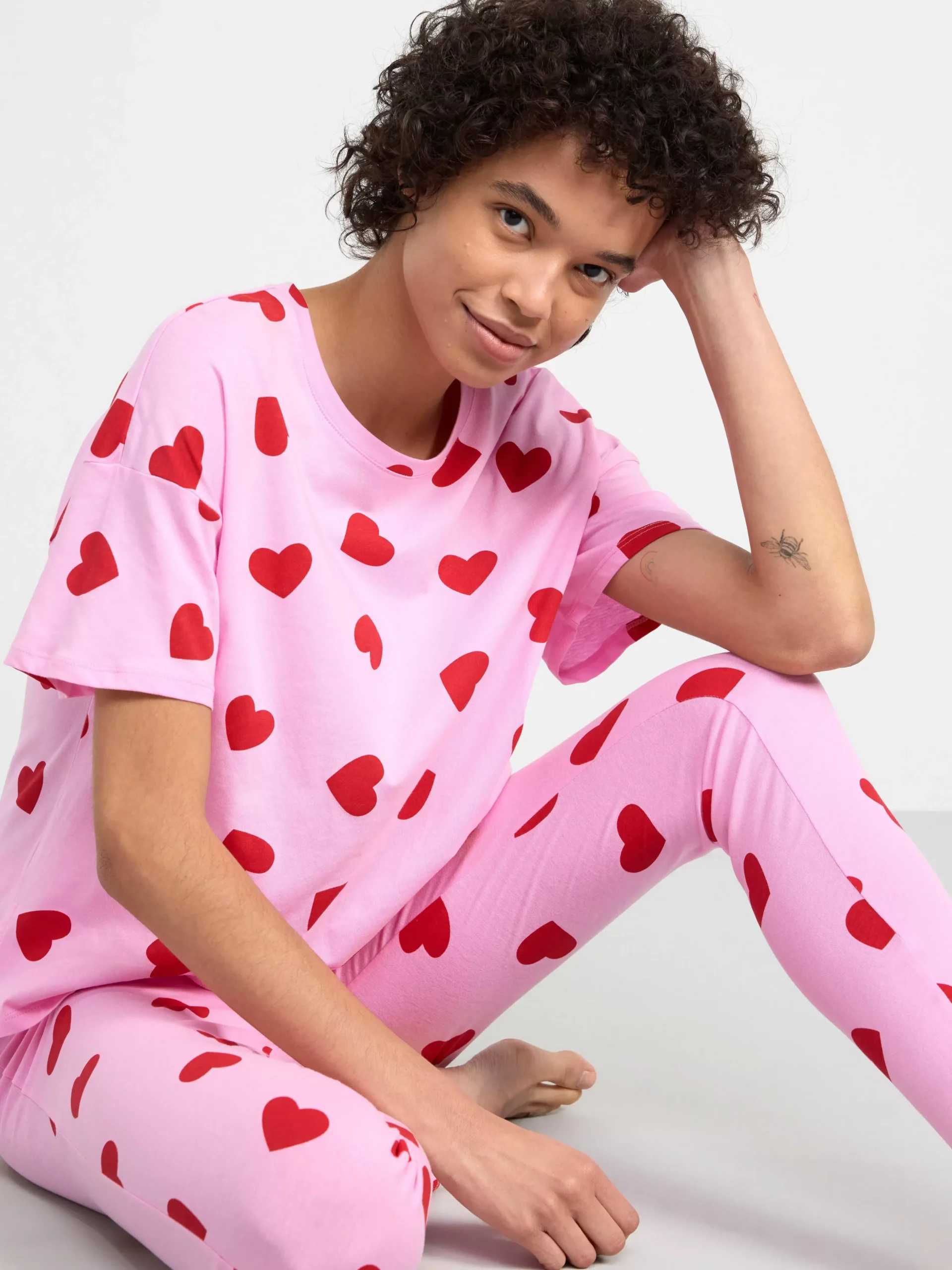 Nattplagg>Lindex Pyjamasset Med Hjartan Light Pink