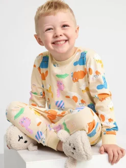 Nattplagg>Lindex Pyjamasset Med Katter Light Beige