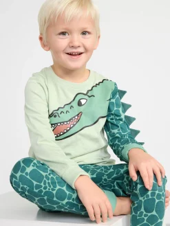 Nattplagg>Lindex Pyjamasset Med Krokodiler Light Dusty Green