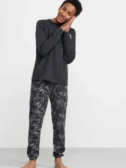 Nattplagg>Lindex Pyjamasset Med Langarmad Troja Och Byxa Offblack