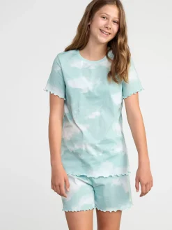 Nattplagg>Lindex Pyjamasset Med Moln Light Dusty Turquoise