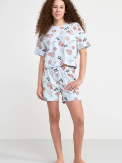 Nattplagg>Lindex Pyjamasset Med Topp Och Shorts Light Blue