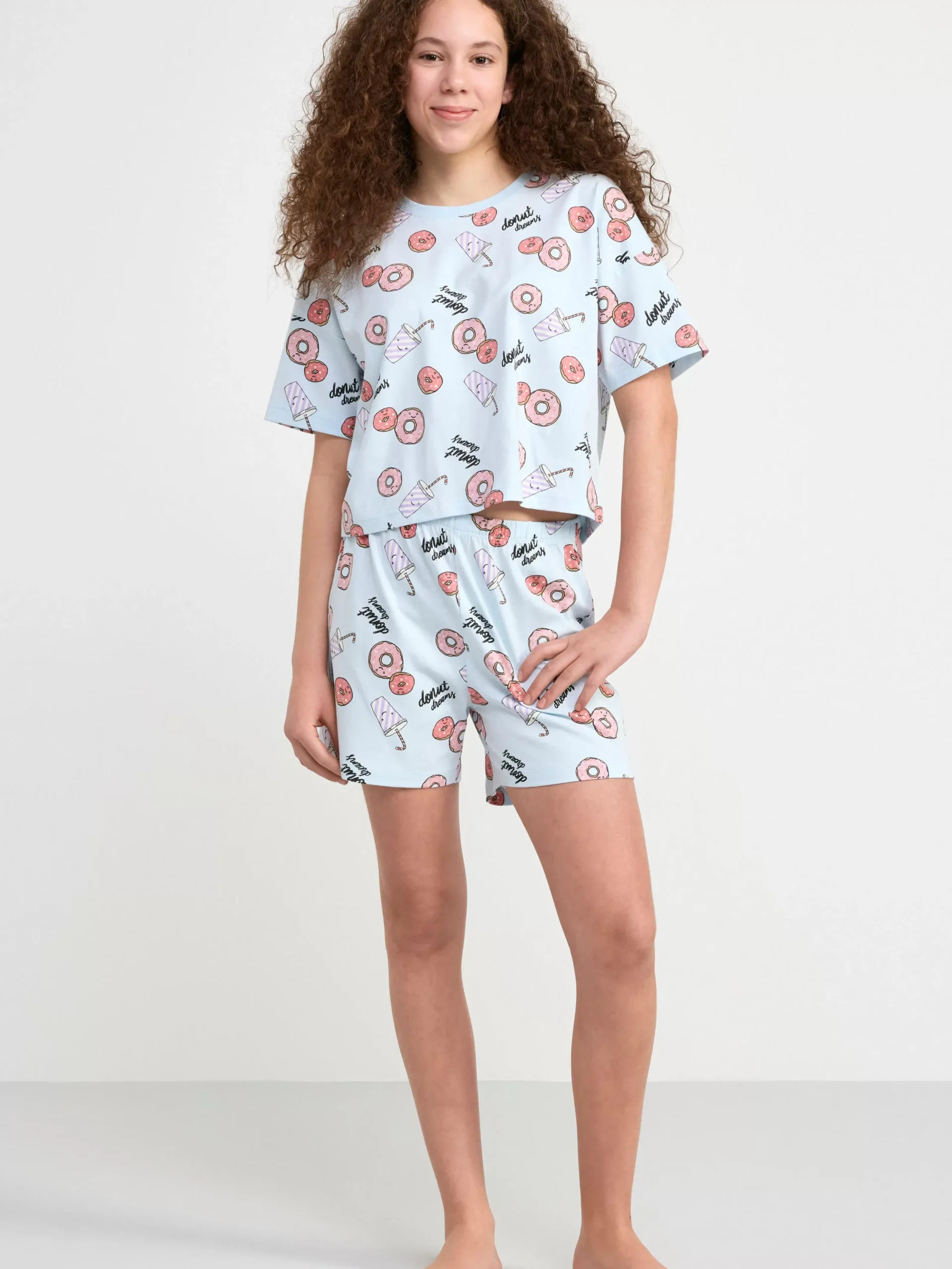 Nattplagg>Lindex Pyjamasset Med Topp Och Shorts Light Blue
