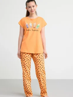 Nattplagg>Lindex Pyjamasset Med T-Shirt Och Byxa Light Dusty Orange