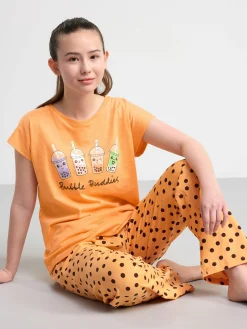 Nattplagg>Lindex Pyjamasset Med T-Shirt Och Byxa Light Dusty Orange