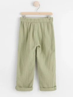 Byxor & Leggings>Lindex Rak Bomullsbyxa I Krinklad Bomull Med Normalhog Midja Dusty Green