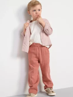 Byxor & Leggings>Lindex Rak Bomullsbyxa I Krinklad Bomull Med Normalhog Midja Dark Dusty Pink