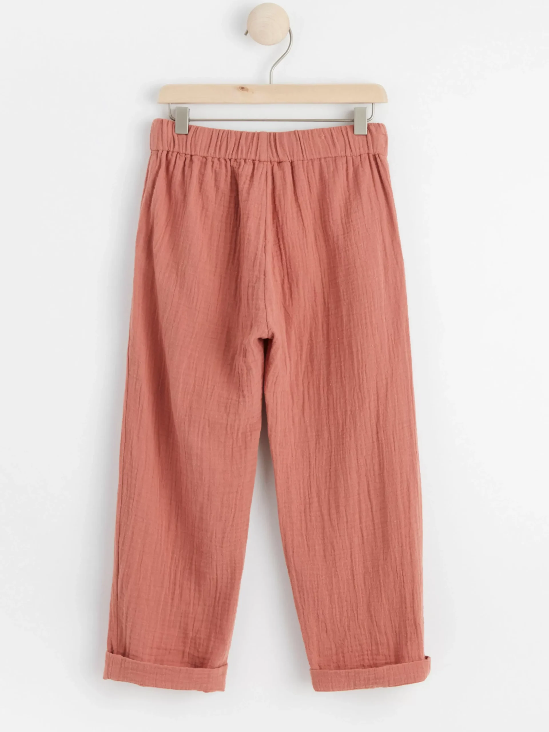 Byxor & Leggings>Lindex Rak Bomullsbyxa I Krinklad Bomull Med Normalhog Midja Dark Dusty Pink