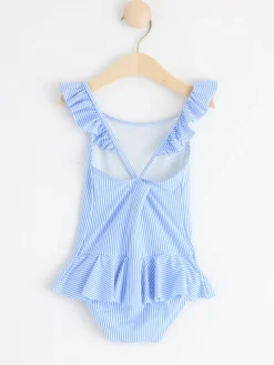 Badkläder & Uv>Lindex Randig Baddrakt Med Volang Light Blue