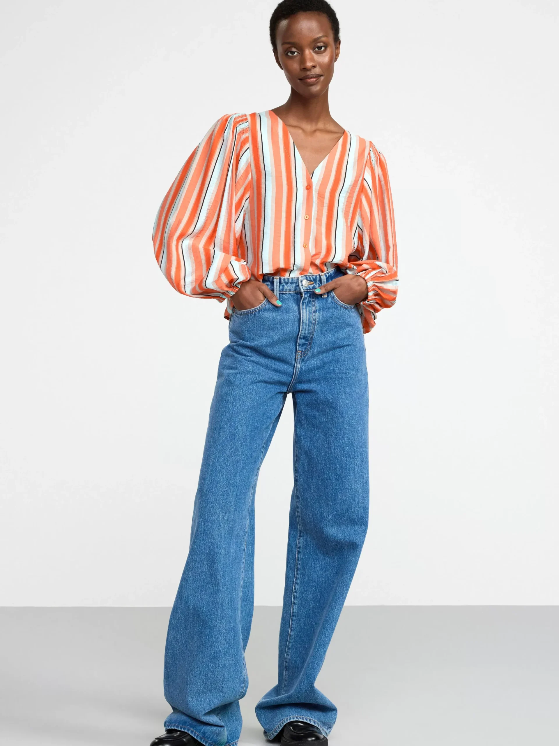 Blusar & Skjortor>Lindex Randig Blus Med Puffarm Orange