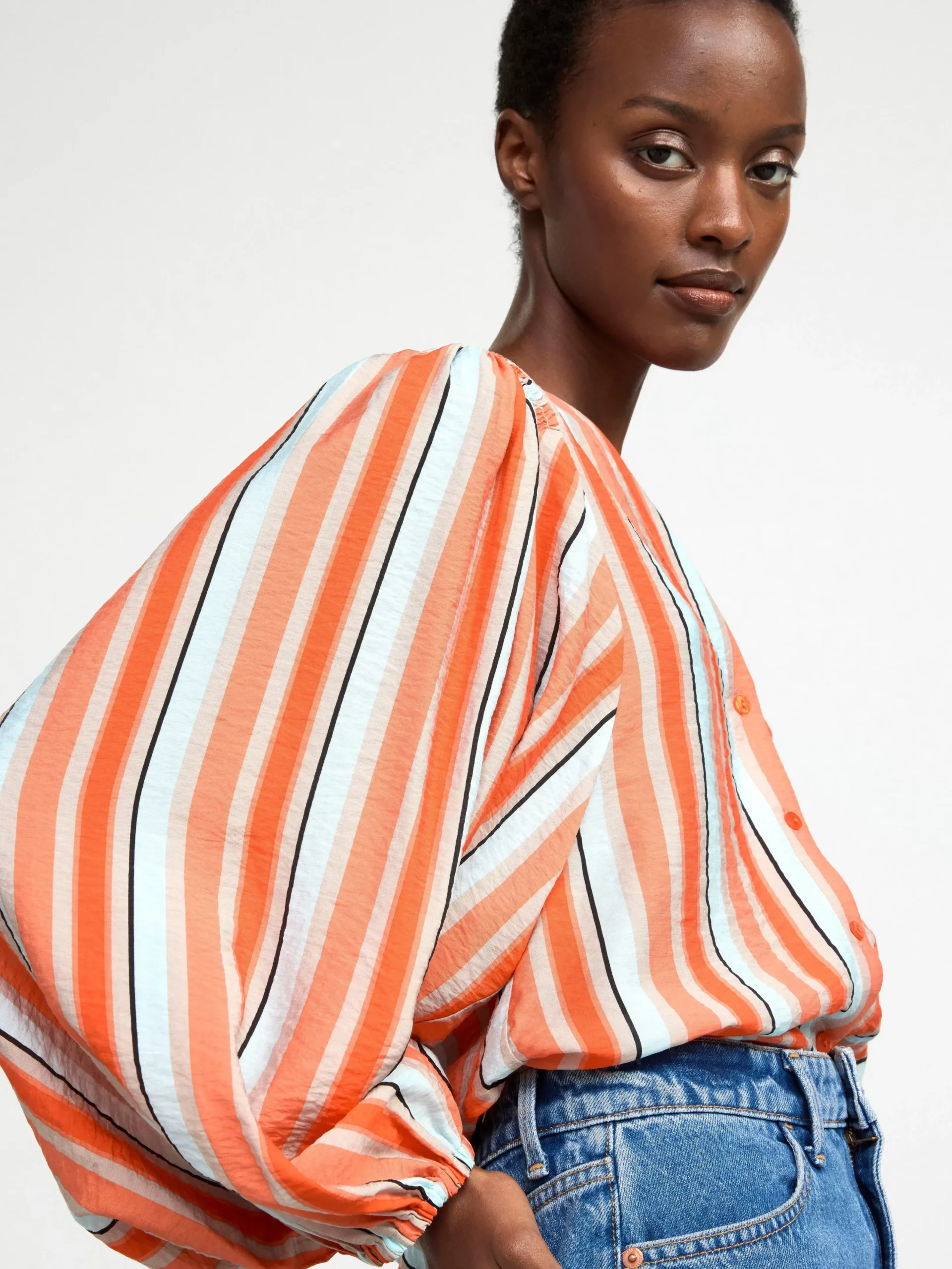 Blusar & Skjortor>Lindex Randig Blus Med Puffarm Orange