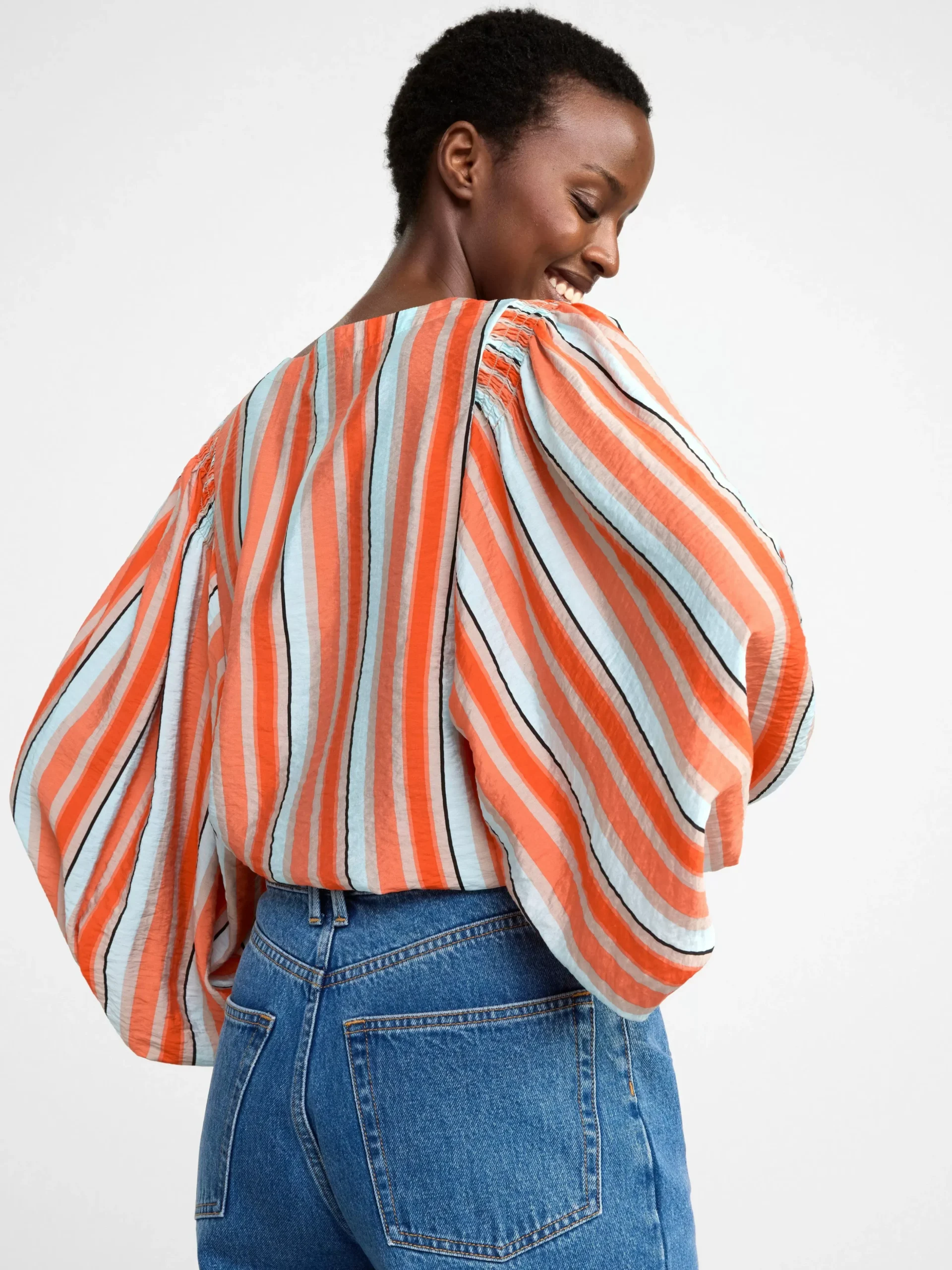 Blusar & Skjortor>Lindex Randig Blus Med Puffarm Orange