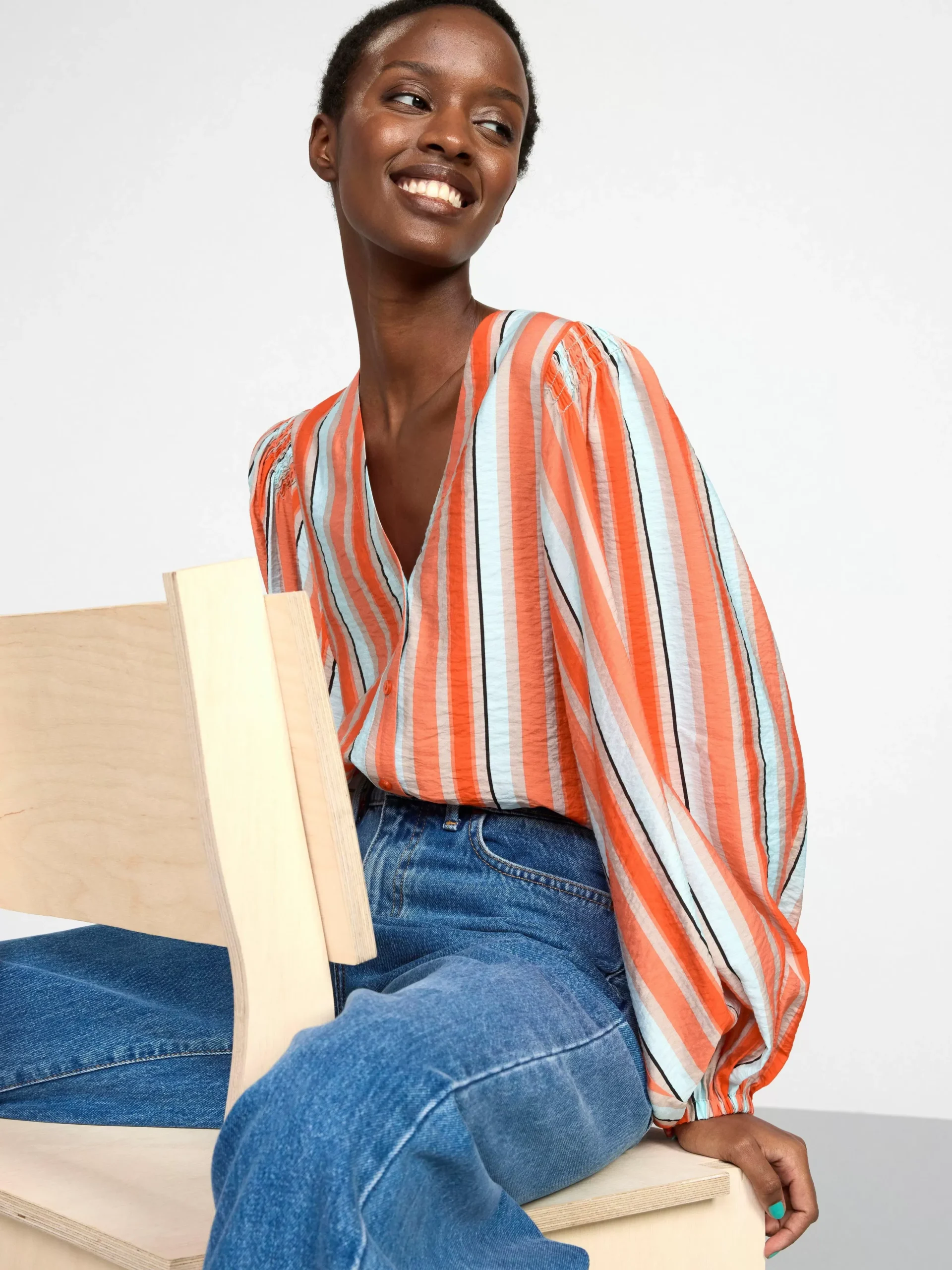 Blusar & Skjortor>Lindex Randig Blus Med Puffarm Orange