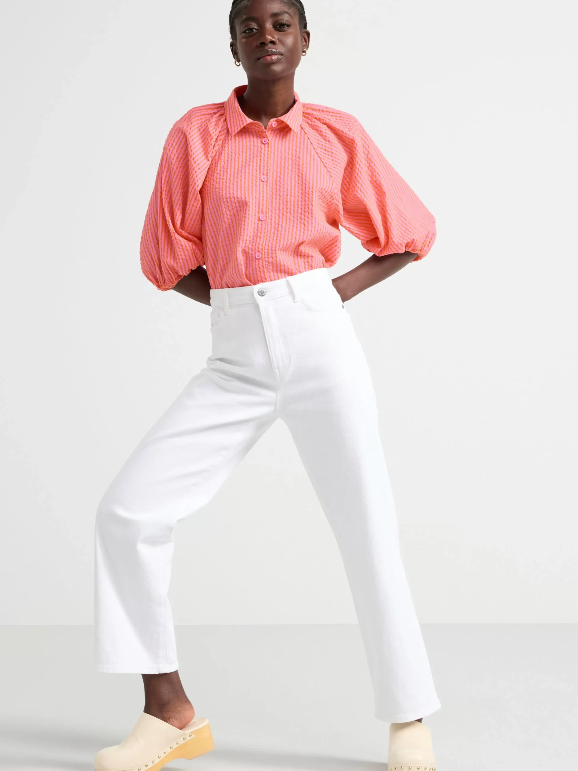 Blusar & Skjortor>Lindex Randig Blus Med Puffarm Pink