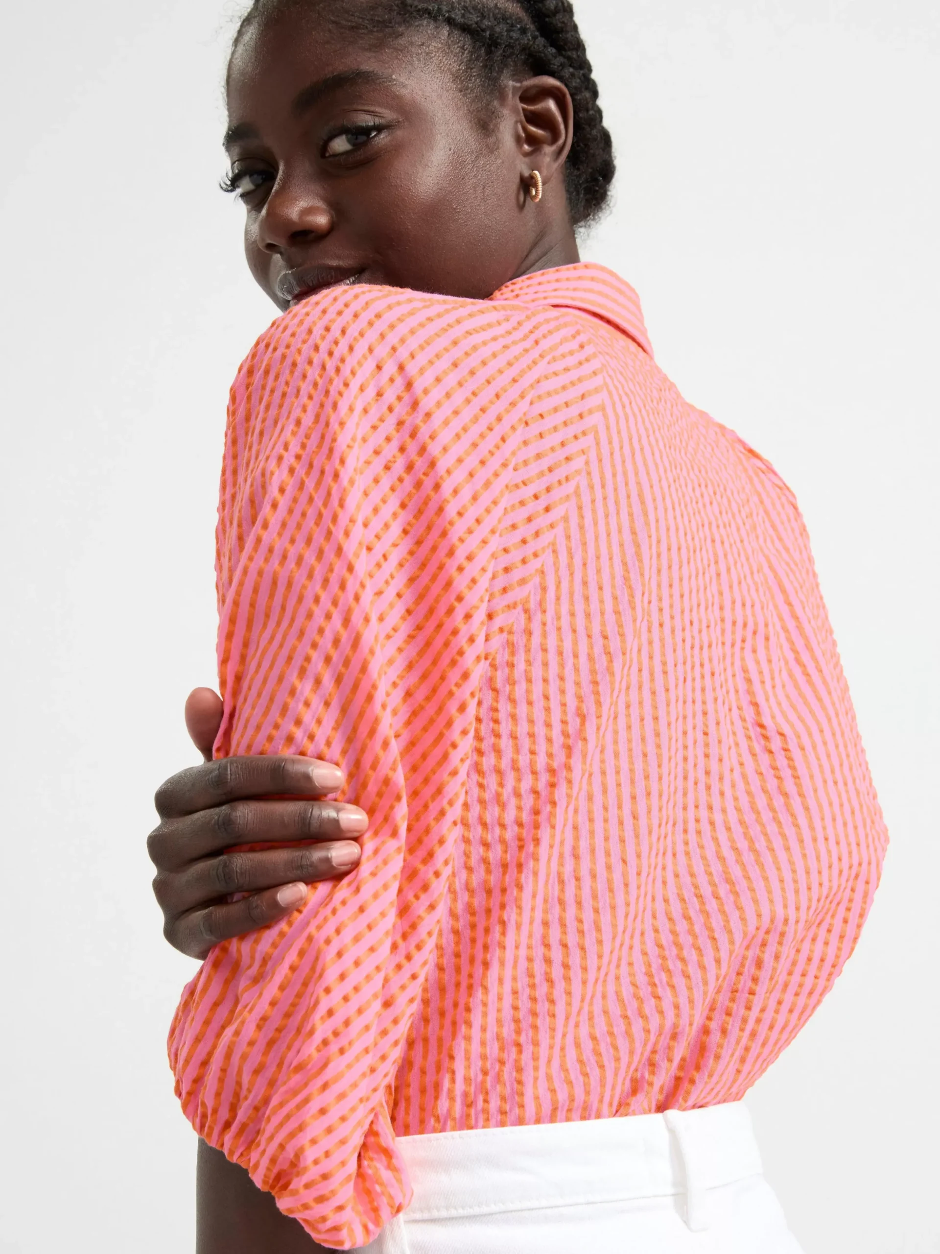 Blusar & Skjortor>Lindex Randig Blus Med Puffarm Pink