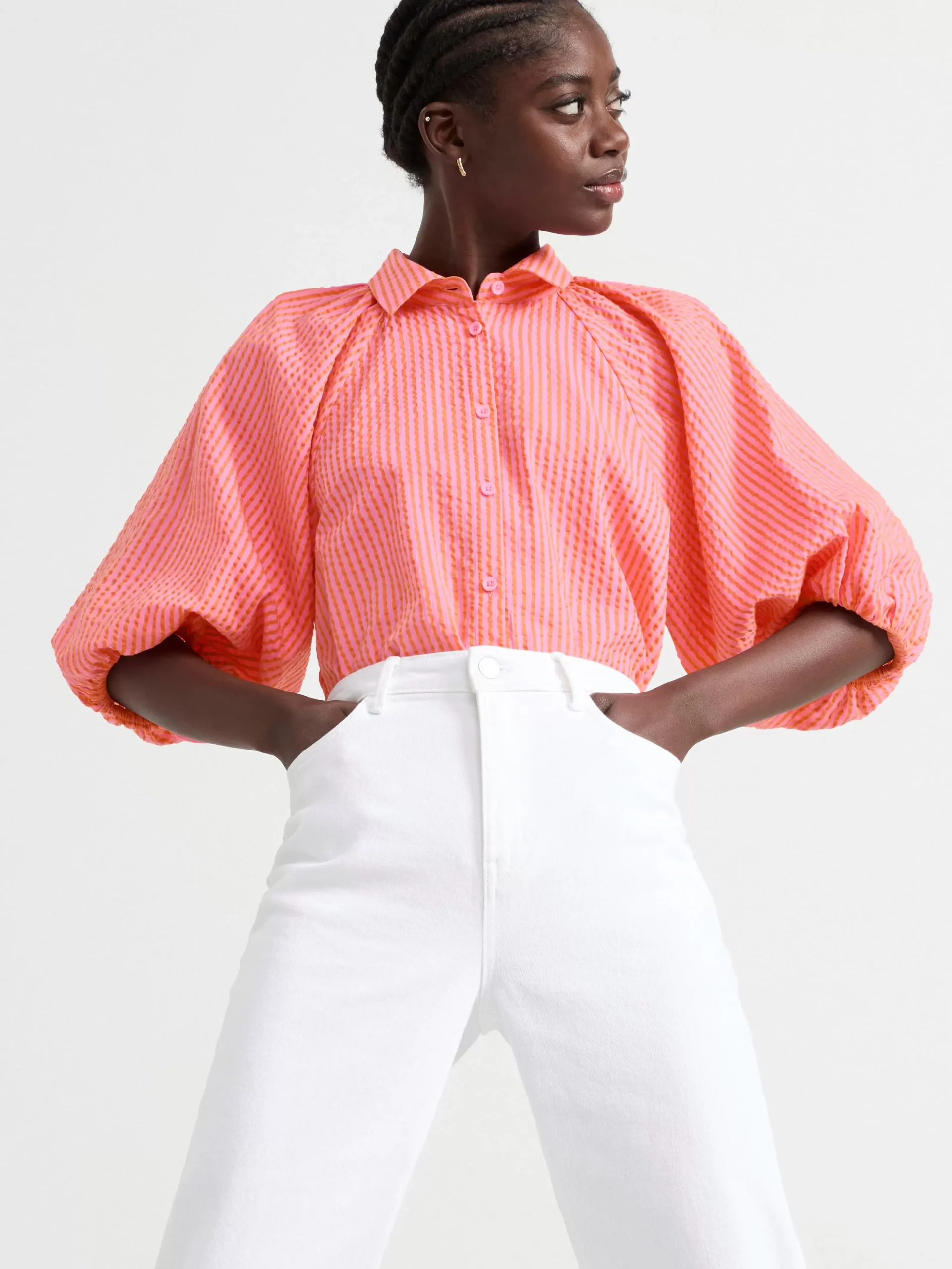 Blusar & Skjortor>Lindex Randig Blus Med Puffarm Pink