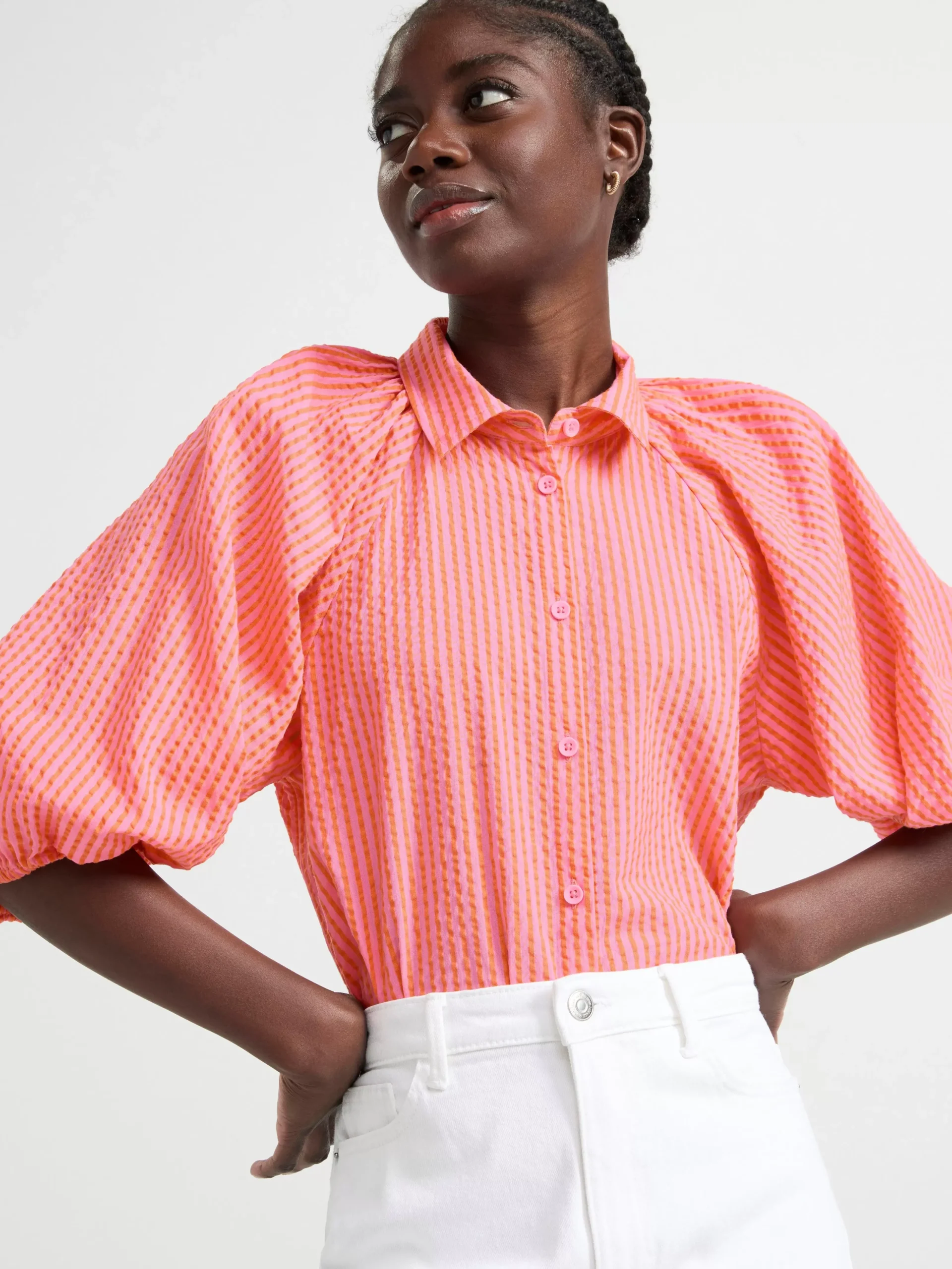 Blusar & Skjortor>Lindex Randig Blus Med Puffarm Pink