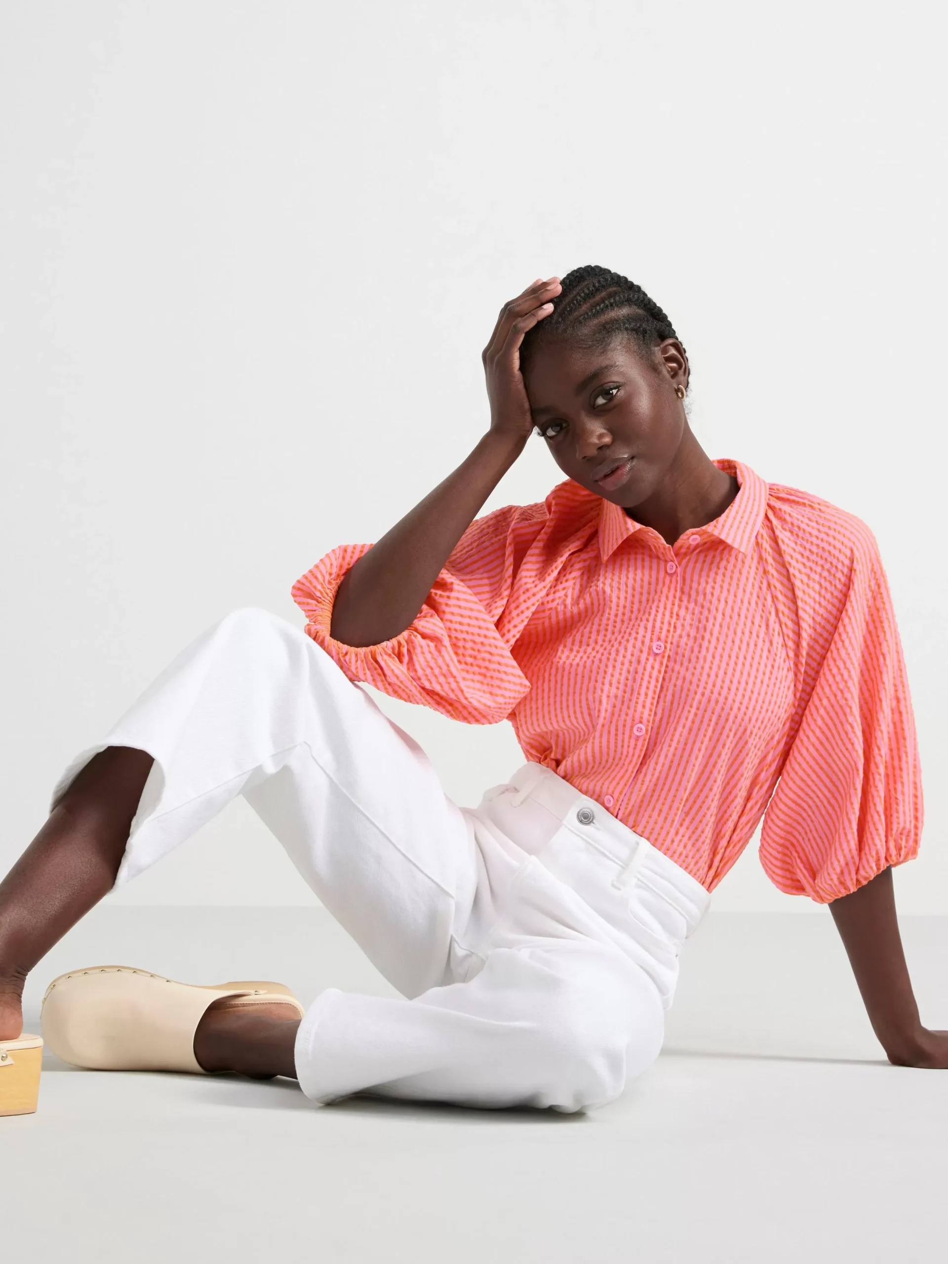 Blusar & Skjortor>Lindex Randig Blus Med Puffarm Pink