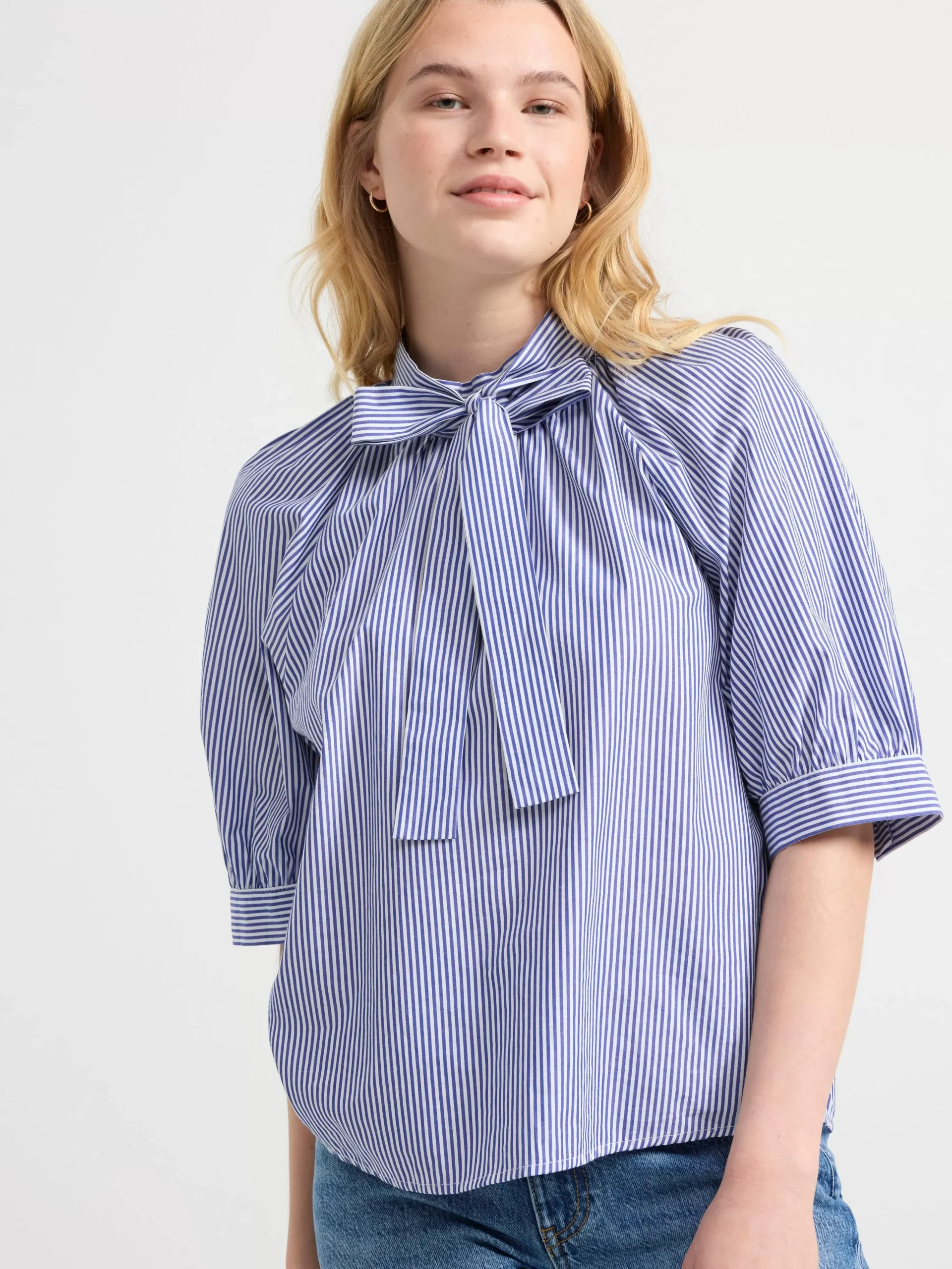 Blusar & Skjortor>Lindex Randig Blus Med Puffarm Blue