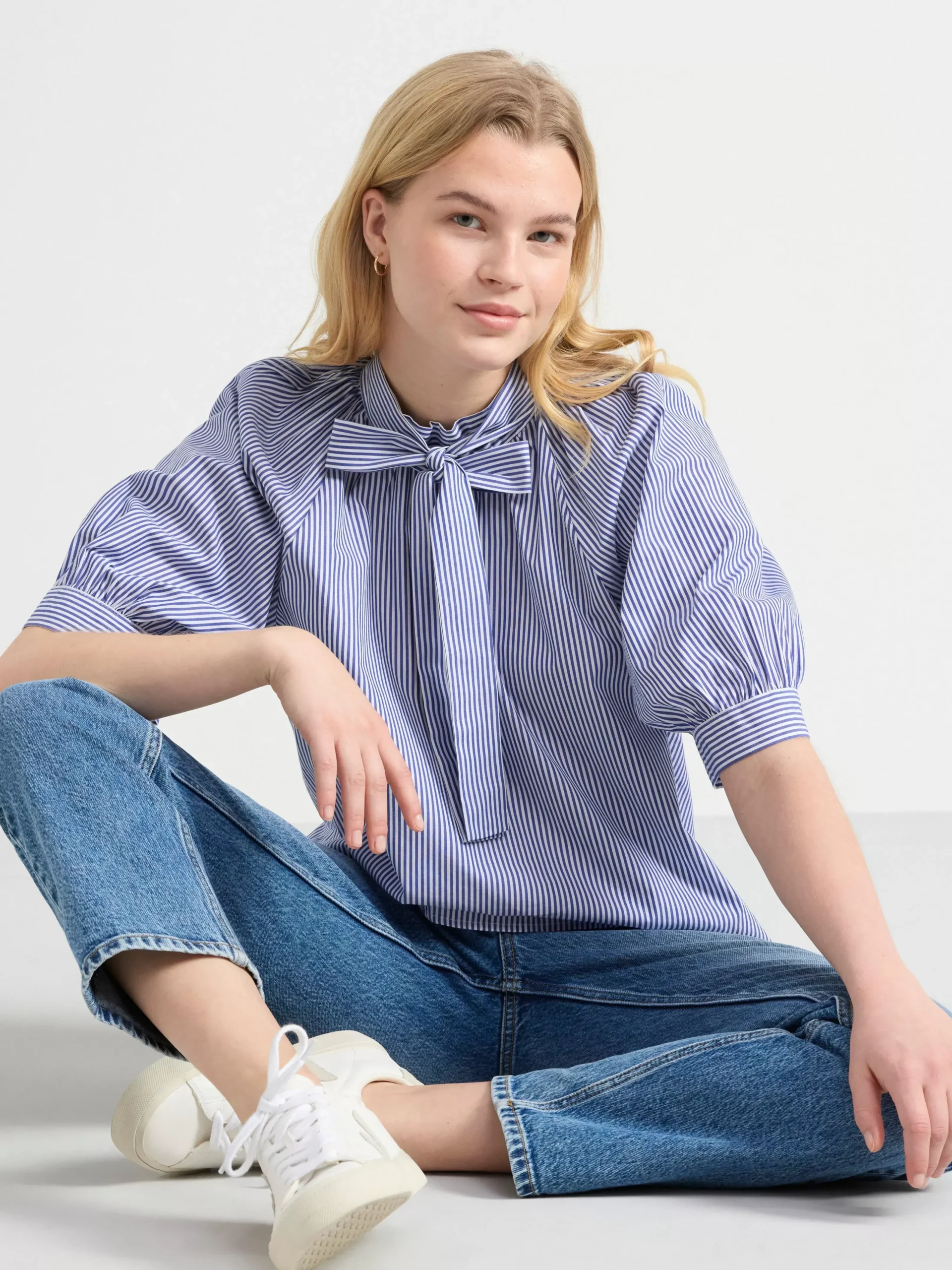 Blusar & Skjortor>Lindex Randig Blus Med Puffarm Blue